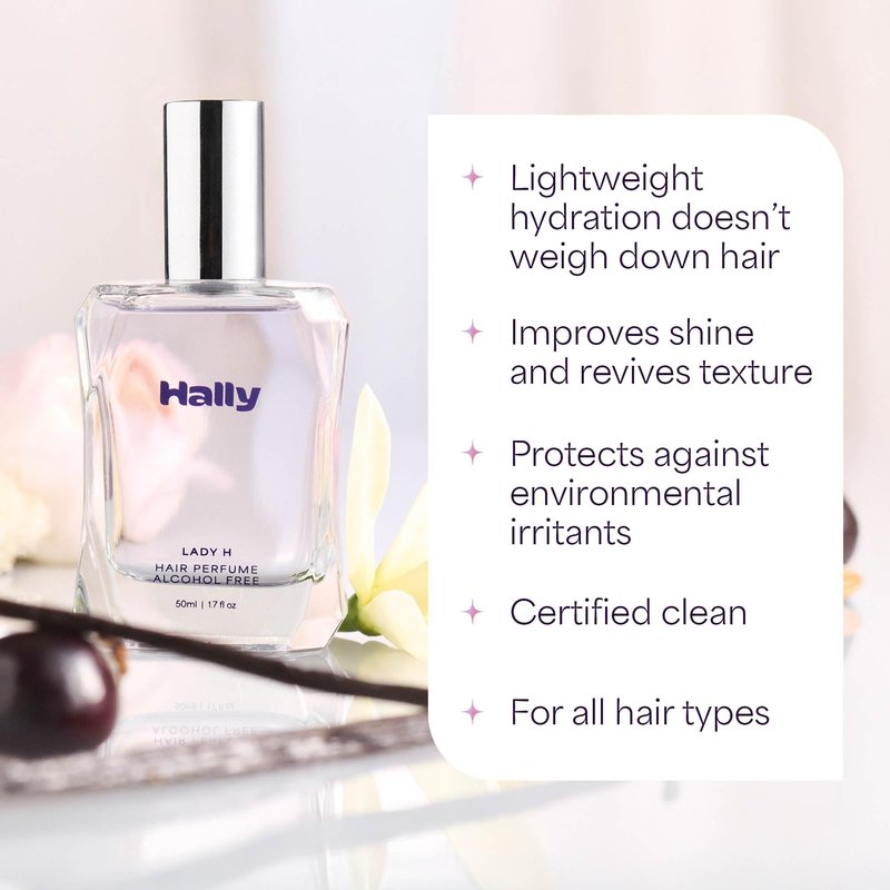 Hally Lady H Hair & Body Perfume - Alcohol Free, Non Toxic Cherry, Vanilla & Jasmine Fragrance - Long Lasting Fragrance Mist - Shine-Enhancing & Hydrating Spray in Elegant Glass Bottle – 50ml