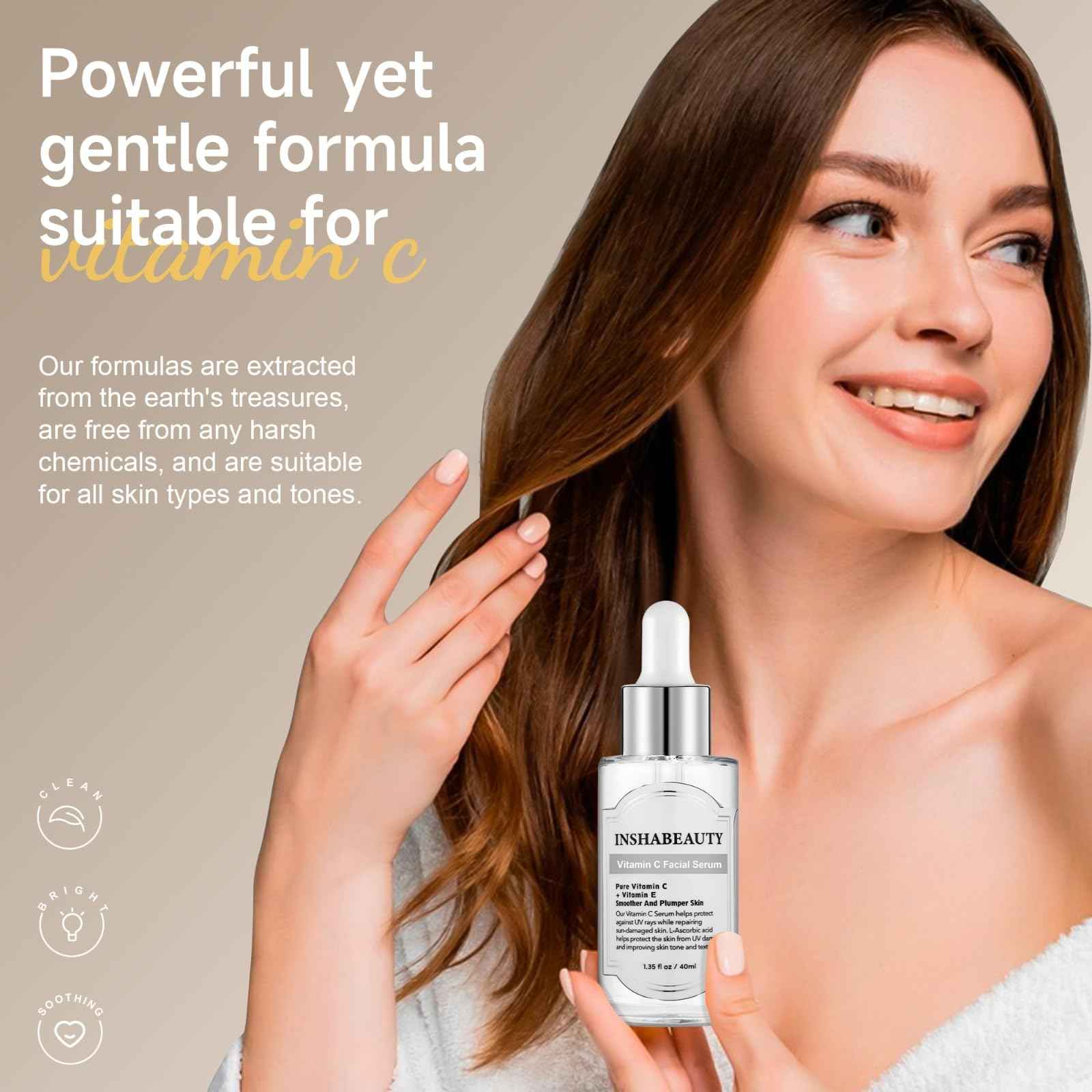 Vitamin c face serum with hyaluronic acid and vitamin e,Skin care, Anti ageing,Anti wrinkles, Smoother and Plumper Skin beauty products 1.35 fl oz