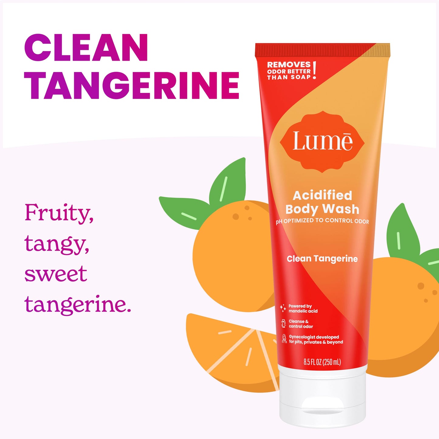 Lume Acidified Body Wash (Clean Tangerine) and Acidified Deodorant Wipes (Cool Cucumber) - 24 Hour Odor Control - Removes Odor Better than Soap - Moisturizing Formula - Aluminum Free, Baking Soda Free