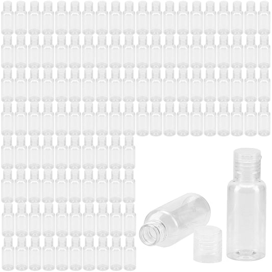 GINLANK 120 PCS 1oz/30ml Clear Empty Travel Bottles, Round Empty Bottles with Flip Cap, Plastic Sample Bottle Container for Shampoo Lotions Shower Gel Makeup