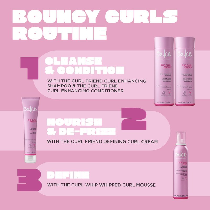 Cake Beauty Curl Friend Curl Defining Shampoo, Conditioner & Cream Set - Avocado & Argan Oil Curly Hair Products - Anti-Frizz, Cruelty Free & Vegan Gift Set