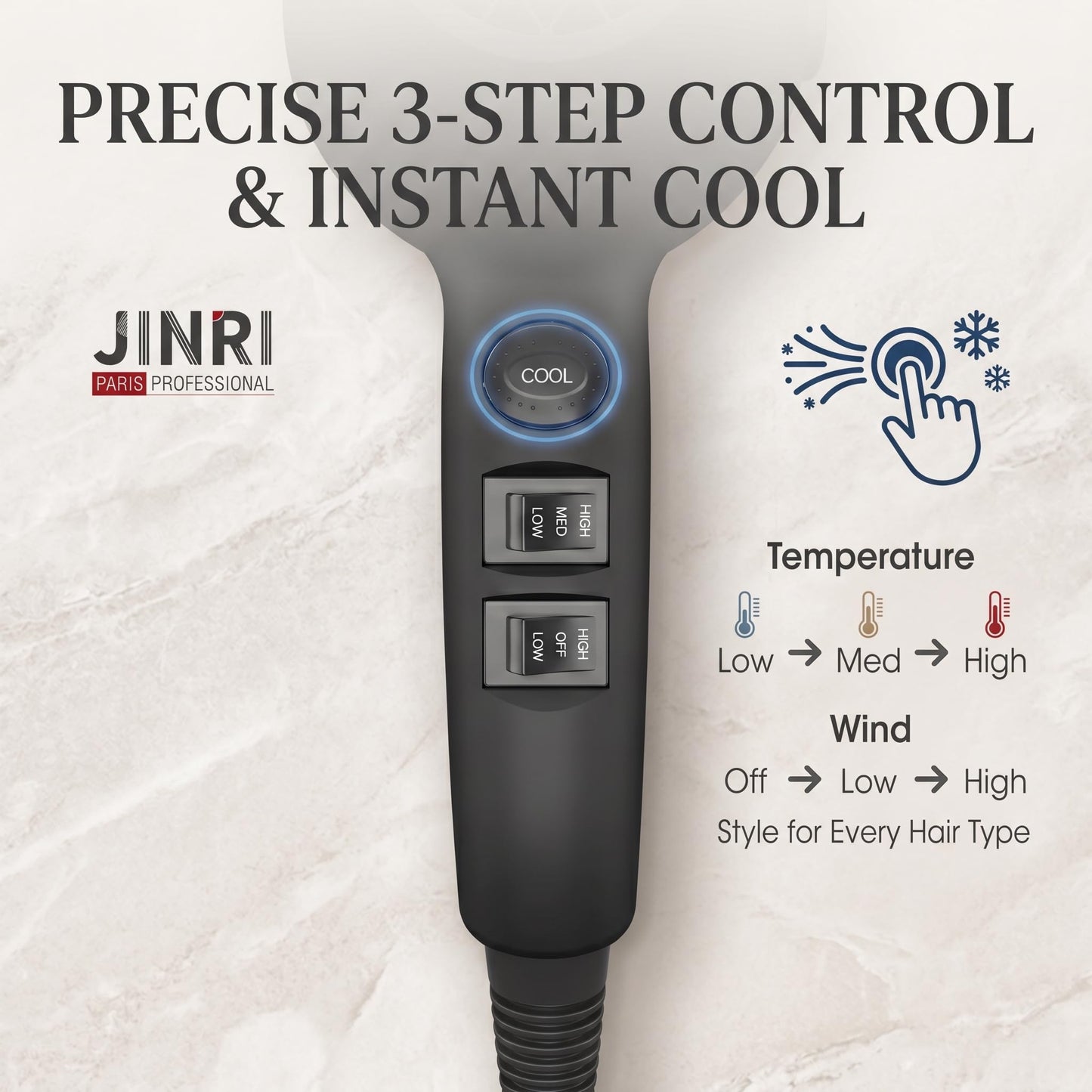 JINRI 1875w Professional Tourmaline Hair Dryer, Salon Hair Blow Dryer