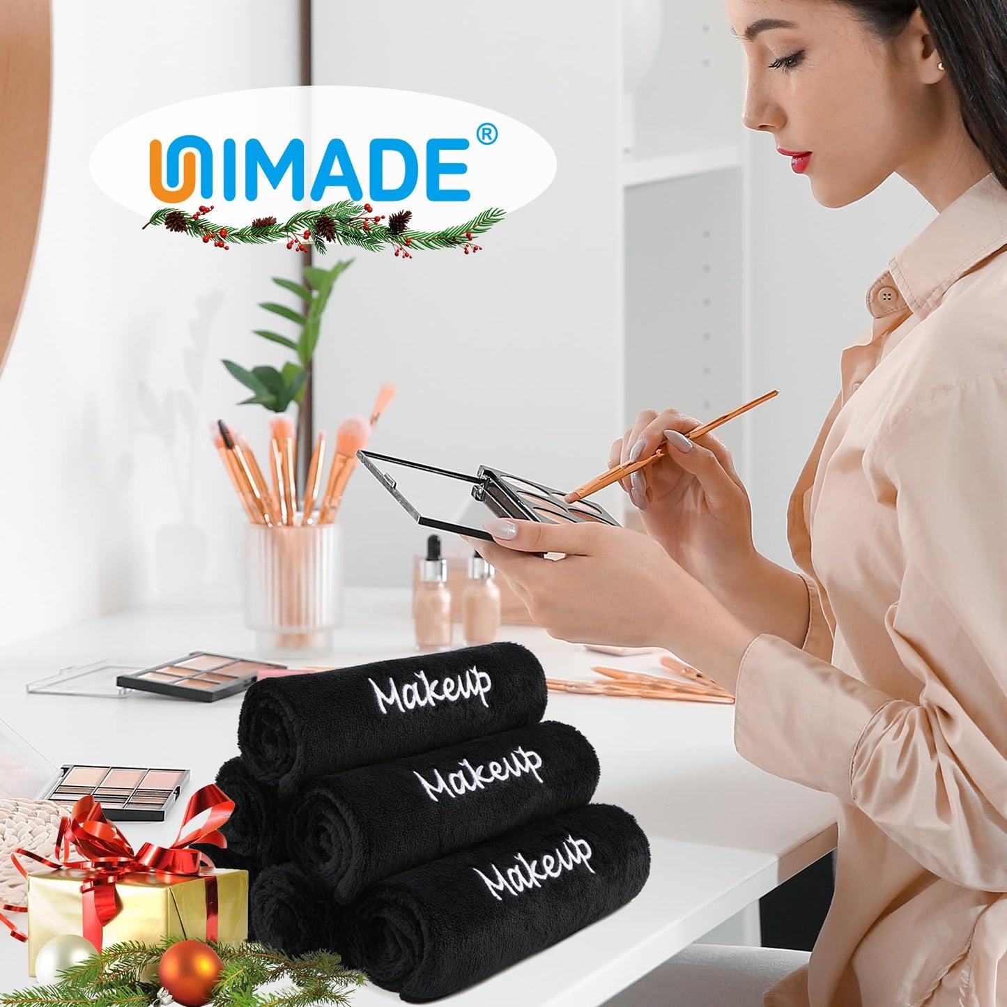 UNIMADE Makeup Remover Cloth, 24 Pack Black Facial Wash Cloths, Soft Coral Fleece Microfiber Towel for Face, Hand, and Bathroom(13" x 13")