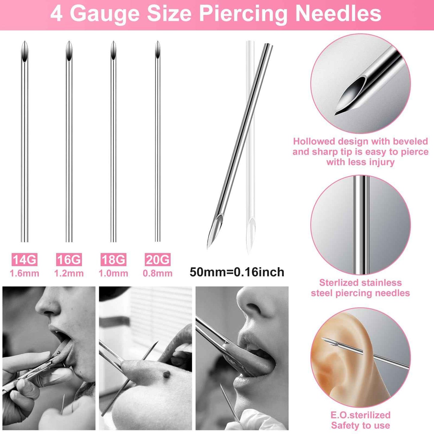 164PCS Body Septum Piercing Kit with 14G/16G/18G/20G Piercing Needles Piercing Jewelry and Tools for Ear Nose Belly Button Nipple Lip Cartilage Eyebrow Tongue Navel Piercing Kit for All Piercings