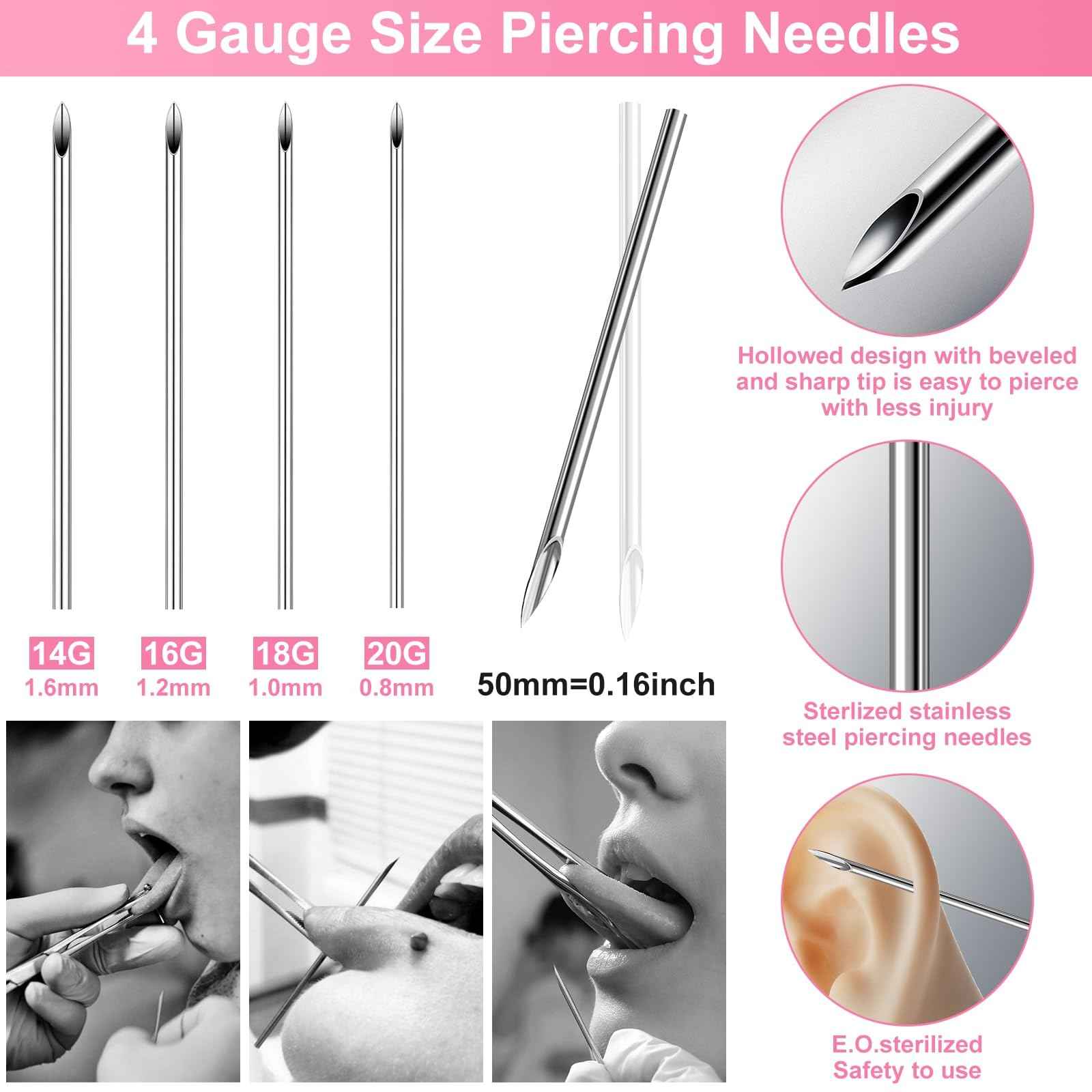 164PCS Body Septum Piercing Kit with 14G/16G/18G/20G Piercing Needles Piercing Jewelry and Tools for Ear Nose Belly Button Nipple Lip Cartilage Eyebrow Tongue Navel Piercing Kit for All Piercings