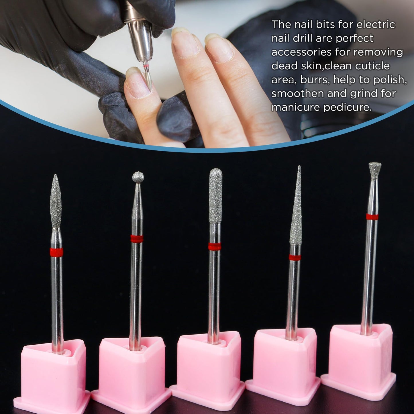 QUNZHAO 5Pcs Diamond Nail Drill Bits sets,3/32'' Professional Drill Machine Accessories Remove Nail Art Design Manicure (Pink 01set)