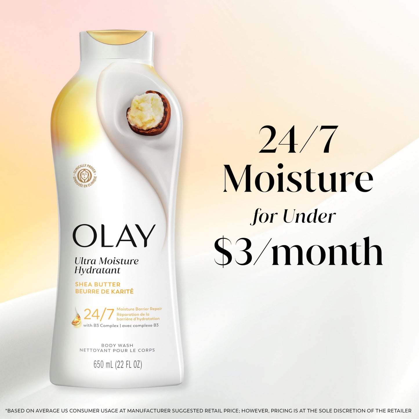 Olay Body Wash for Women, Ultra Moisture, 24hr Moisturizing, Hydrating & Refreshing, B3 Vitamin Complex, Free of Parabens & Phthalates, for All Skin Types, Shea Butter Scent, 22 fl oz (Pack of 4)