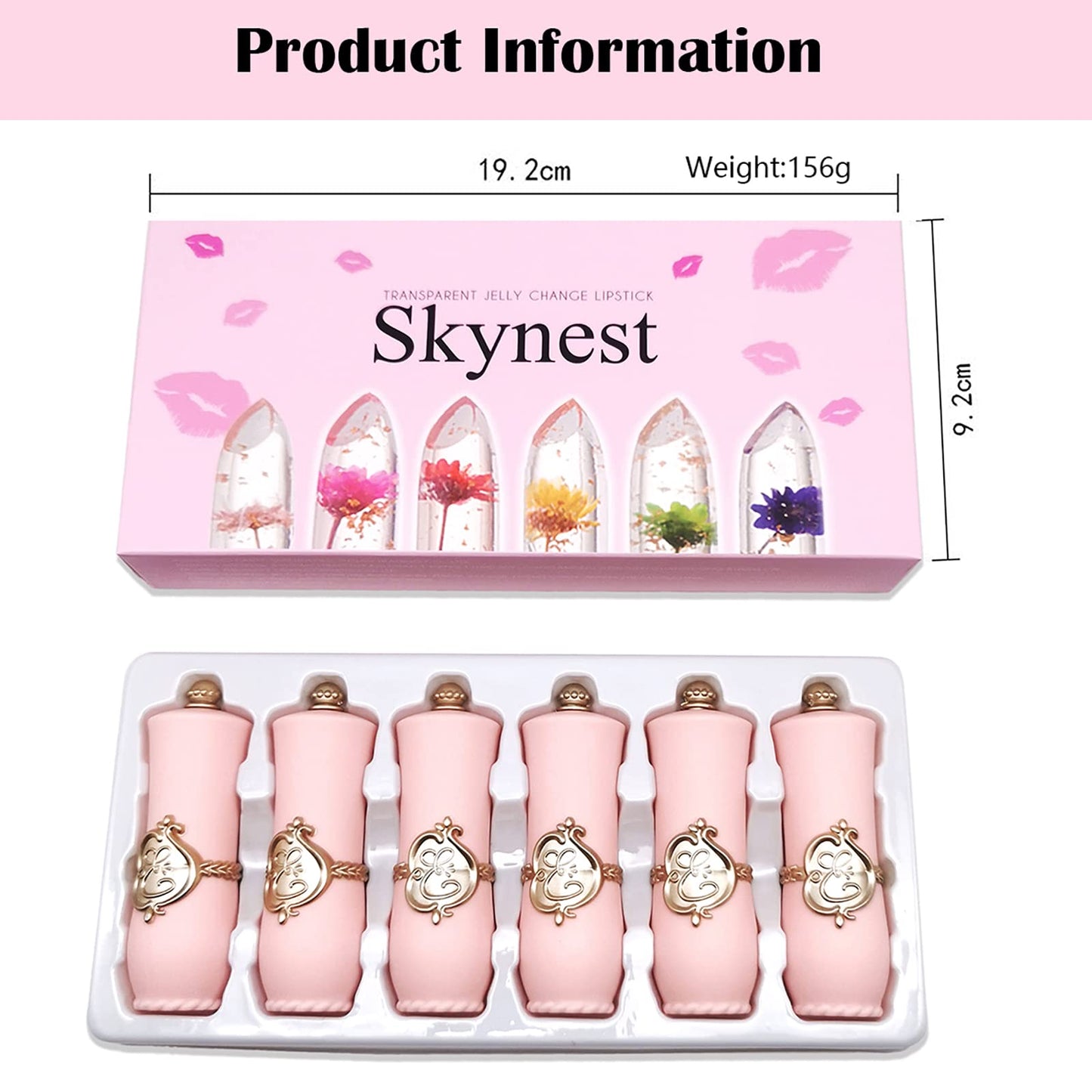 Btspring Clear Flower Jelly Lipstick, 6 Packs Nutritious Moisturizer Lip Balm Temperature Color Change Lipstick Matte Long Lasting Lip Gloss (Pink)