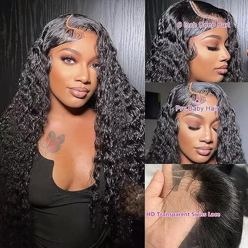 Deep Wave Lace Front Wig Human Hair 200% Density Curly Human Hair Wig 13x6 Wet and Wavy HD Lace Front Wigs Human Hair Pre Plucked Deep Wave Wig for Women with Baby Hair(26 Inch)