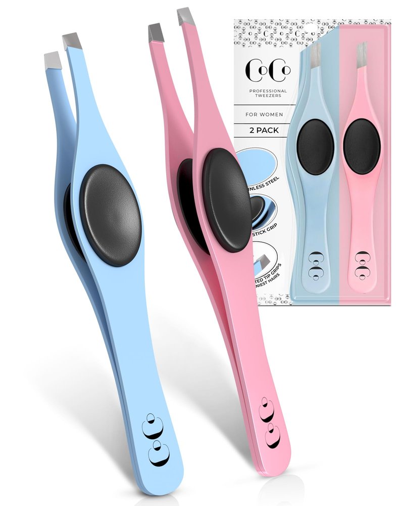 Cocos Tweezers for Facial Hair Women - Slanted Eyebrow Tweezers, Stainless Steel with Sharp Precision for Shaping Eyebrows, and Ingrown & Fine Hair Removal - Non-Slip Grip
