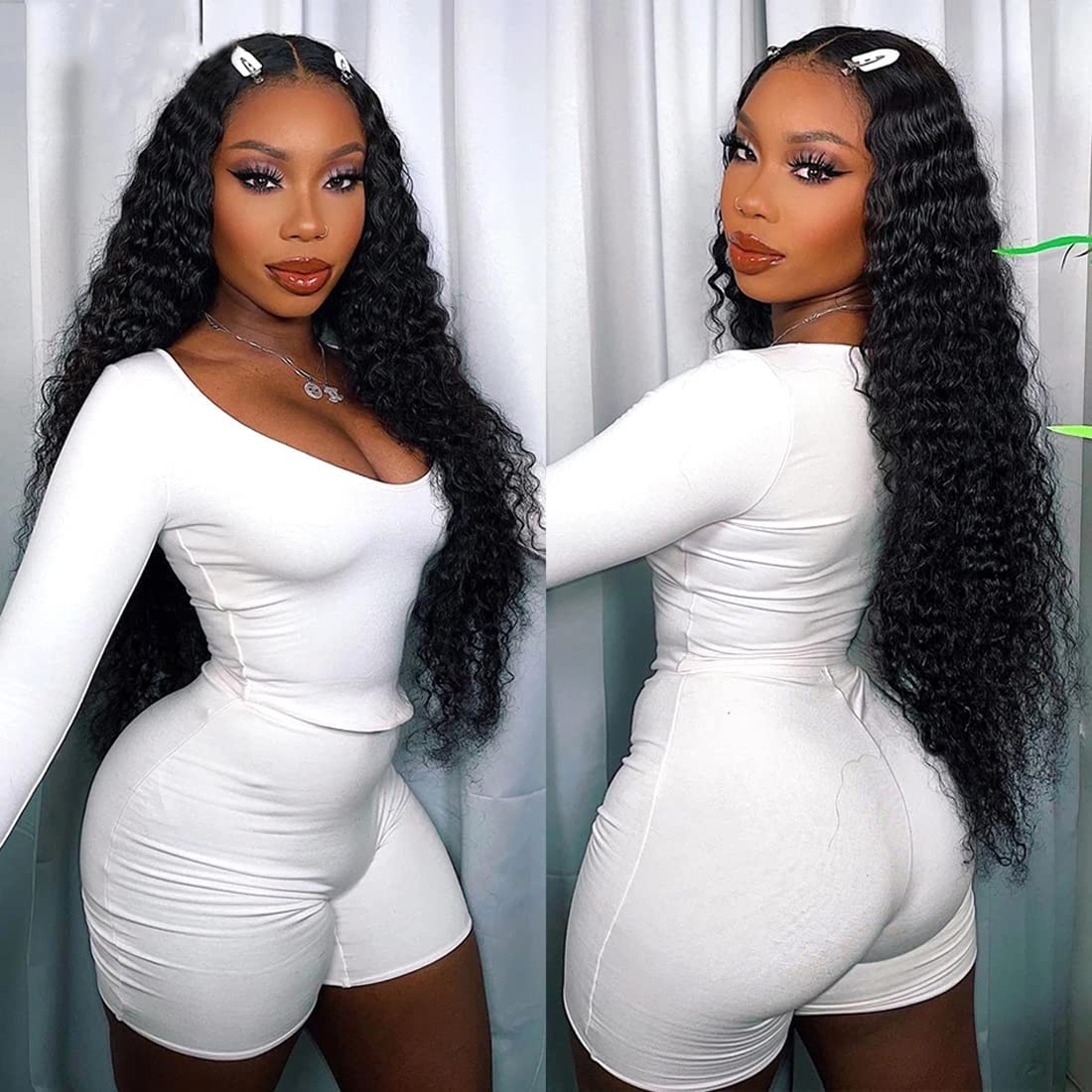 13x4 Deep Wave Lace Frontal Closure Ear to Ear 100% Unprocessed Brazilian Human Hair 150% Density Swiss Lace Frontal Closure Pre Plucked With Baby Hair Natural Black Color 18 Inch