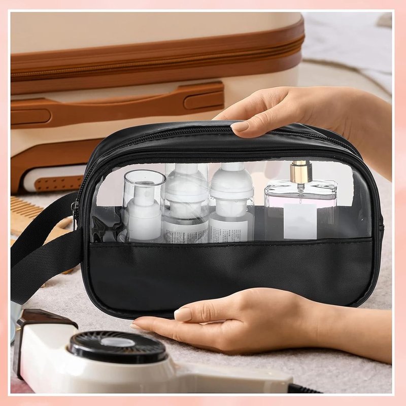 Clear Cosmetic Bags Set - 18 Pcs Waterproof Makeup & Toiletry Organizers for Women | Portable Travel Essentials (Black)