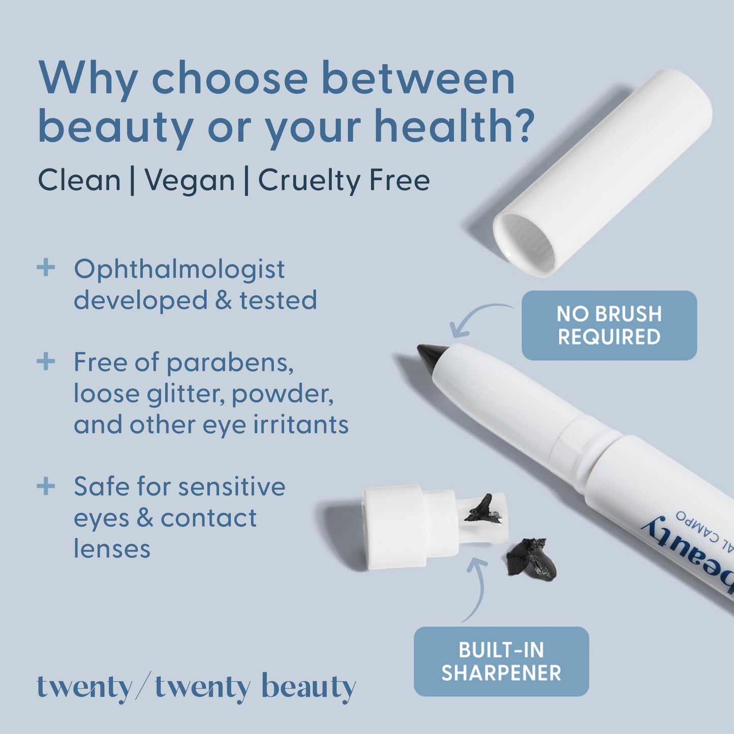 twenty/twenty beauty Visionary Eye Shadow Stick – Shimmer Cream Eye Shadow Pencil - Safe for Sensitive Eyes - Ophthalmologist Developed – Vegan, Cruelty-Free, Clean Ingredients (Rose Colored Glasses)