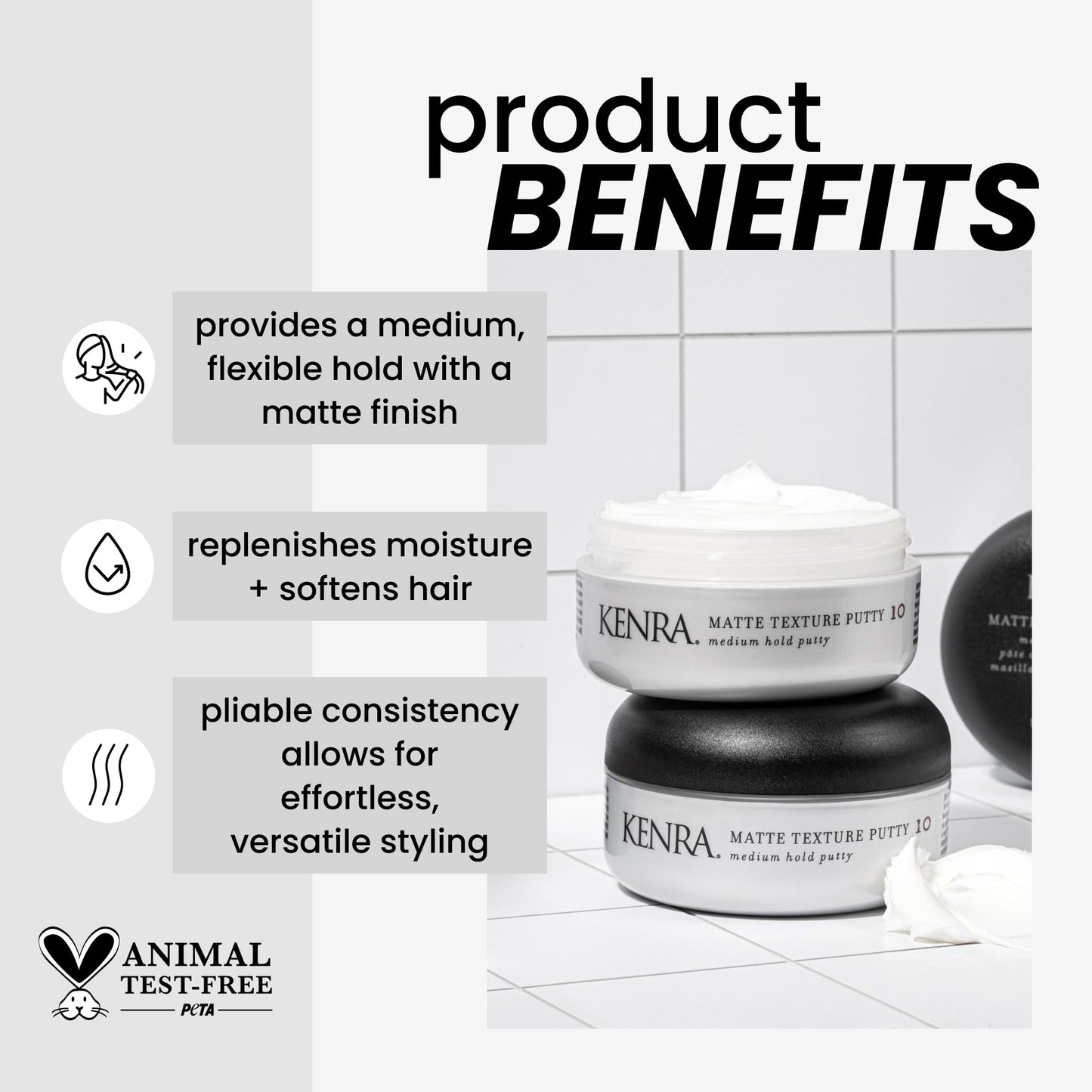 Kenra Professional Matte Texture Putty 10 | Medium Hold Styler | Flexible Hold With A Matte Finish | Replenishes Moisutre & Softens Hair | All Hair Types | 2 oz (2-Pack)