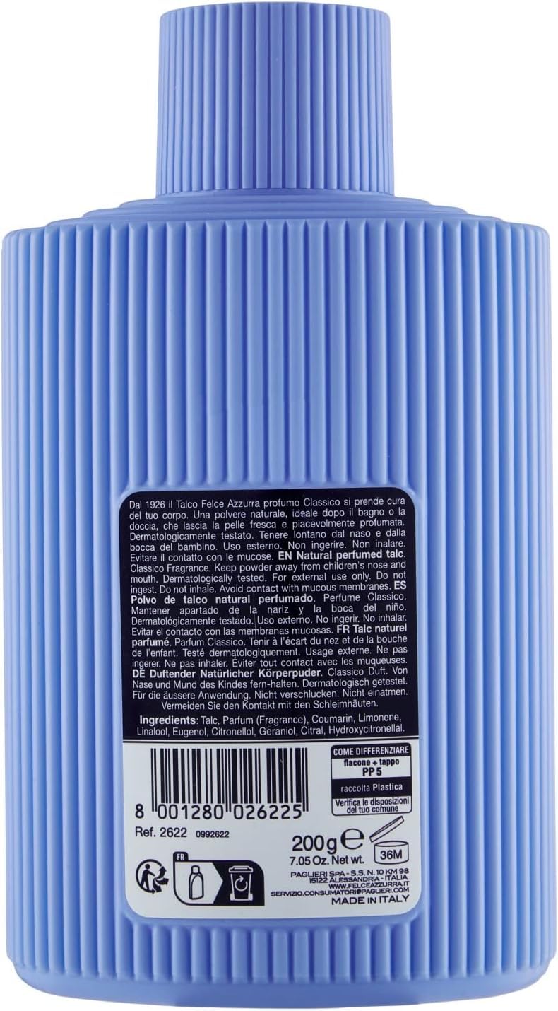 Paglieri:"Felce Azzurra" Talcum Powder, Classic Scent - 5.29 Ounce (150g) Bottles (Pack of 2) [ Italian Import ]