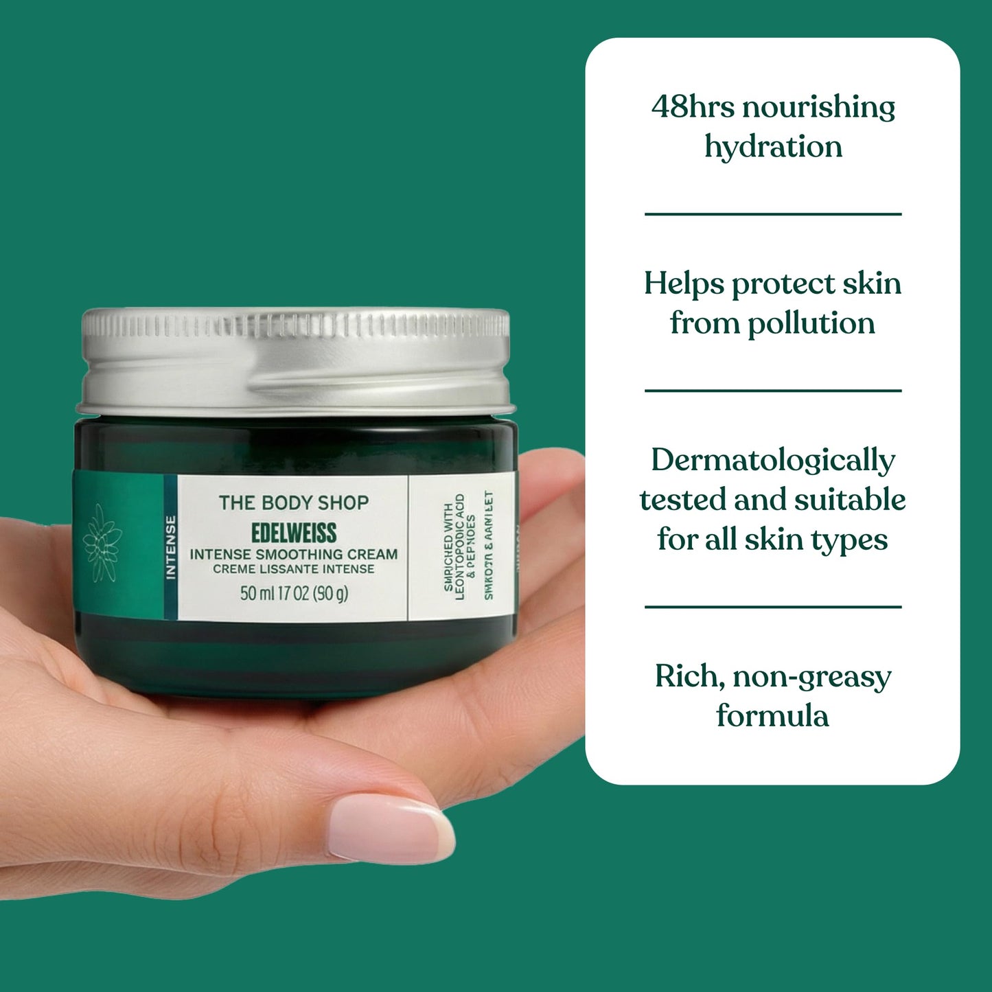 The Body Shop Edelweiss Intense Smoothing Cream – Nourishing Day Cream – Moisturizes and Hydrates Skin – Vegan – 50ml