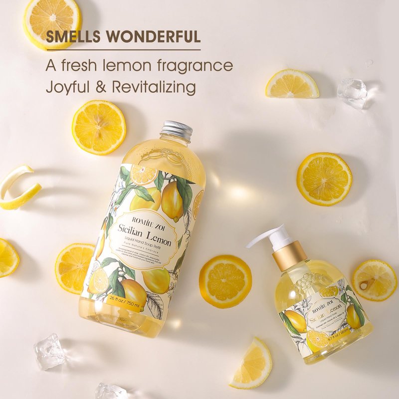 ROMIIE ZOI Lemon Scent Liquid Hand Soap Refills - Natural, Gentle & Moisturizing Formula - Family Size 3 Pack, Ideal for Liquid Soap Dispensers in Kitchen & Bathroom