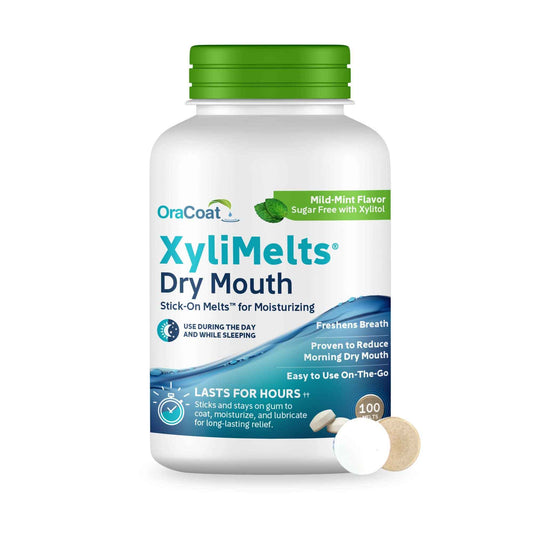 Oracoat XyliMelts for Dry Mouth Night Time or Day - Moisturizing Dry Mouth Adhering Discs, Sugar Free with Xylitol, 100 Count, Mild Mint Flavor, 8-Hour Relief