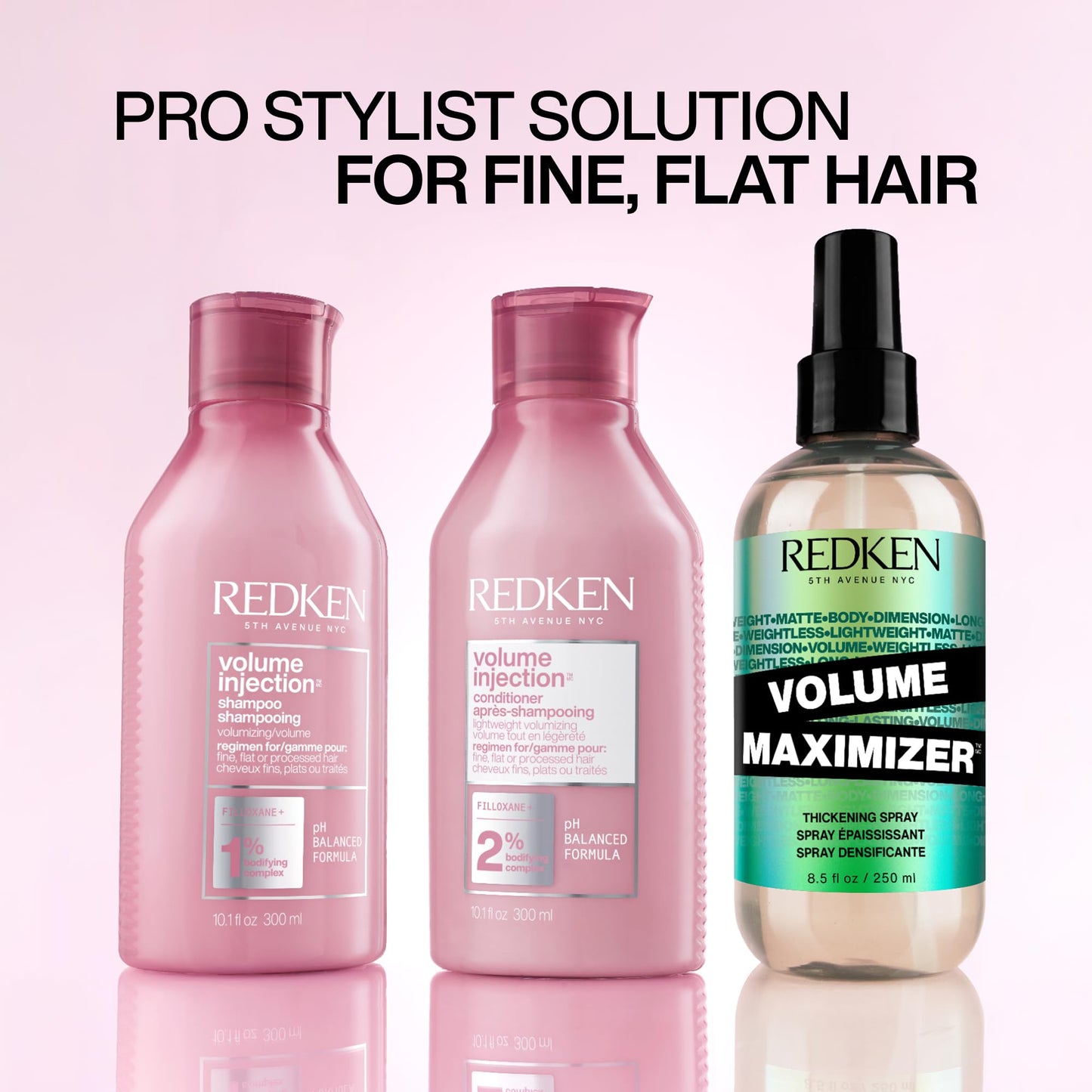 Redken Volume Injection Shampoo & Conditioner Set For Fine Hair - Adds Lift & Body, Volumizing & Detangling Without Weighing Down, Paraben-Free, 10.1 Fl Oz (Pack of 2)