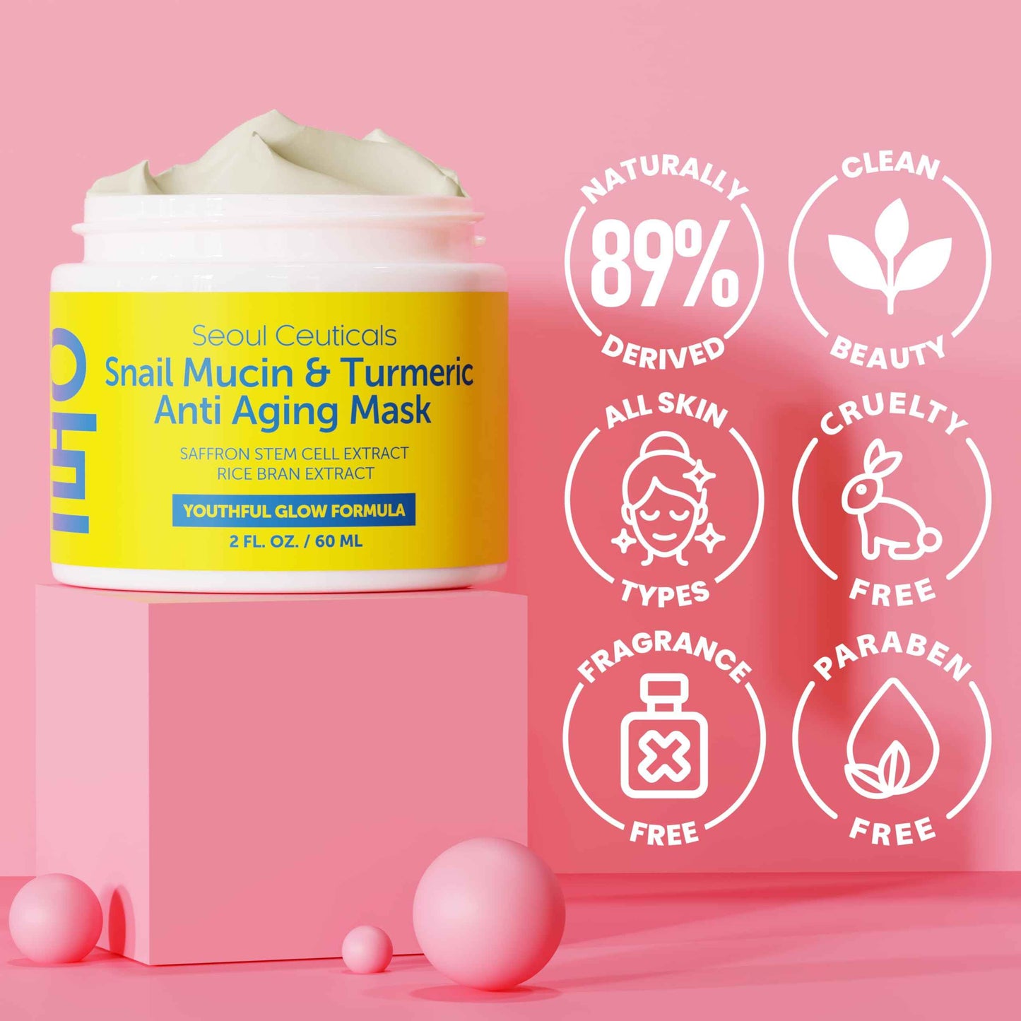 SeoulCeuticals Korean Face Mask Skin Care - Snail Mucin Turmeric Mask for Face – Cruelty Free K Beauty Anti Aging Face Mask for Healthy, Youthful Glow 2oz