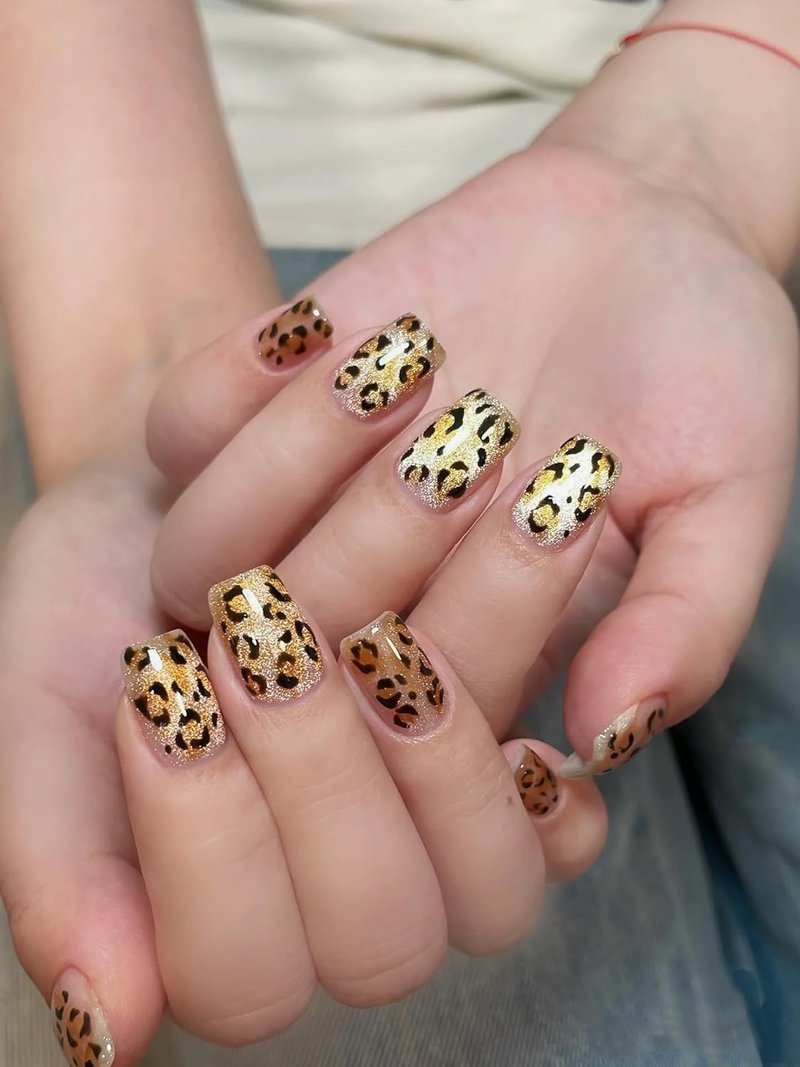 Press On Nails - Leopard Cat Eye Short Square Design | 10 Pcs Set (Medium)