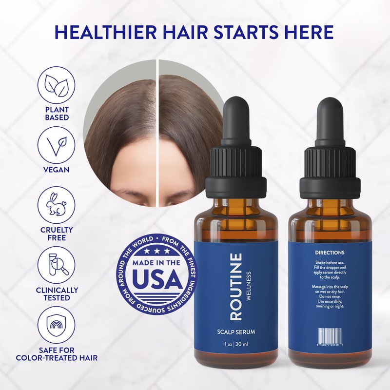 Routine Wellness Scalp Serum for Thinning Hair – Promotes Visibly-Thicker, Fuller-Looking Hair – Lightweight, Science-Backed with Red Clover & Peptides - 30ml