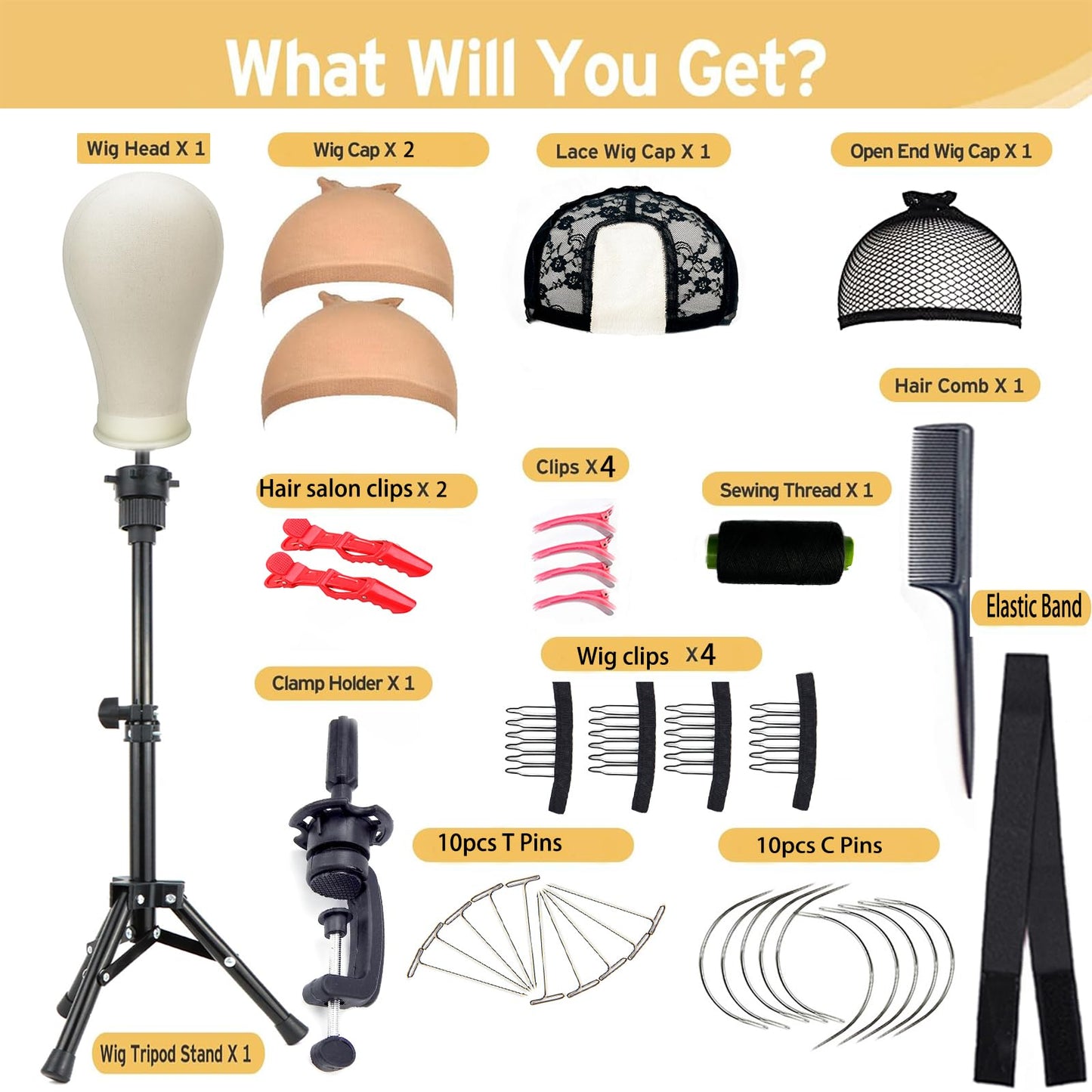 simnient 22 Inch Wig Head Mannequin Head for Wigs, Wig Stand with Head for Hair Styling Practice Display Wigs Making Tripod Stand with T Pins Set