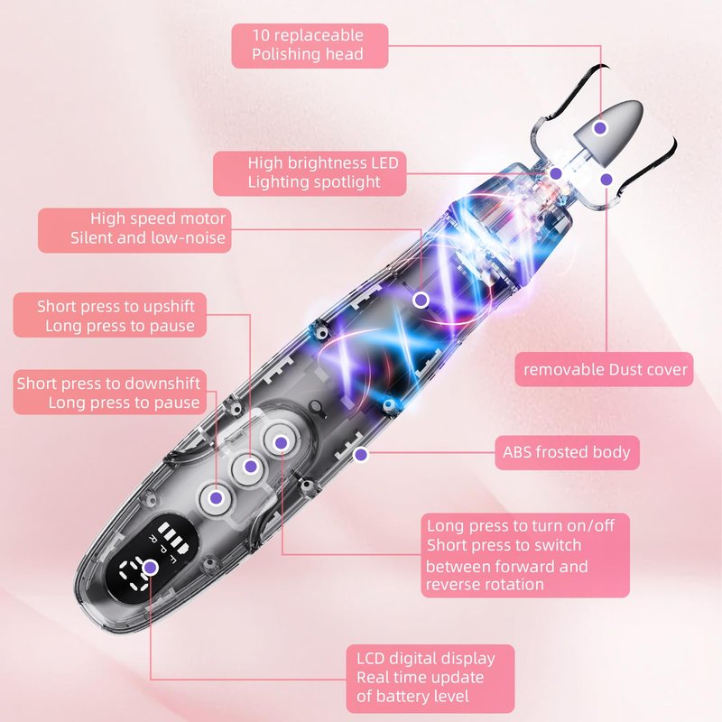 Aleanu Professional Manicure Pedicure Kit - 10 Speeds Cordless Nail Drill丨Rechargeable Pedicure Tools for feet, Nail Drill for Thick Nail Toenail Cuticle Women Men Baby Pets(Pink)