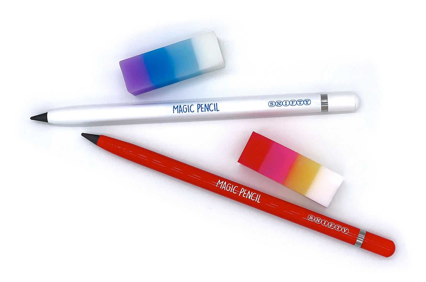 SNIFTY Magic Pencil - Compressed graphite tip equals 100 pencils - red barrel + matching chunky eraser