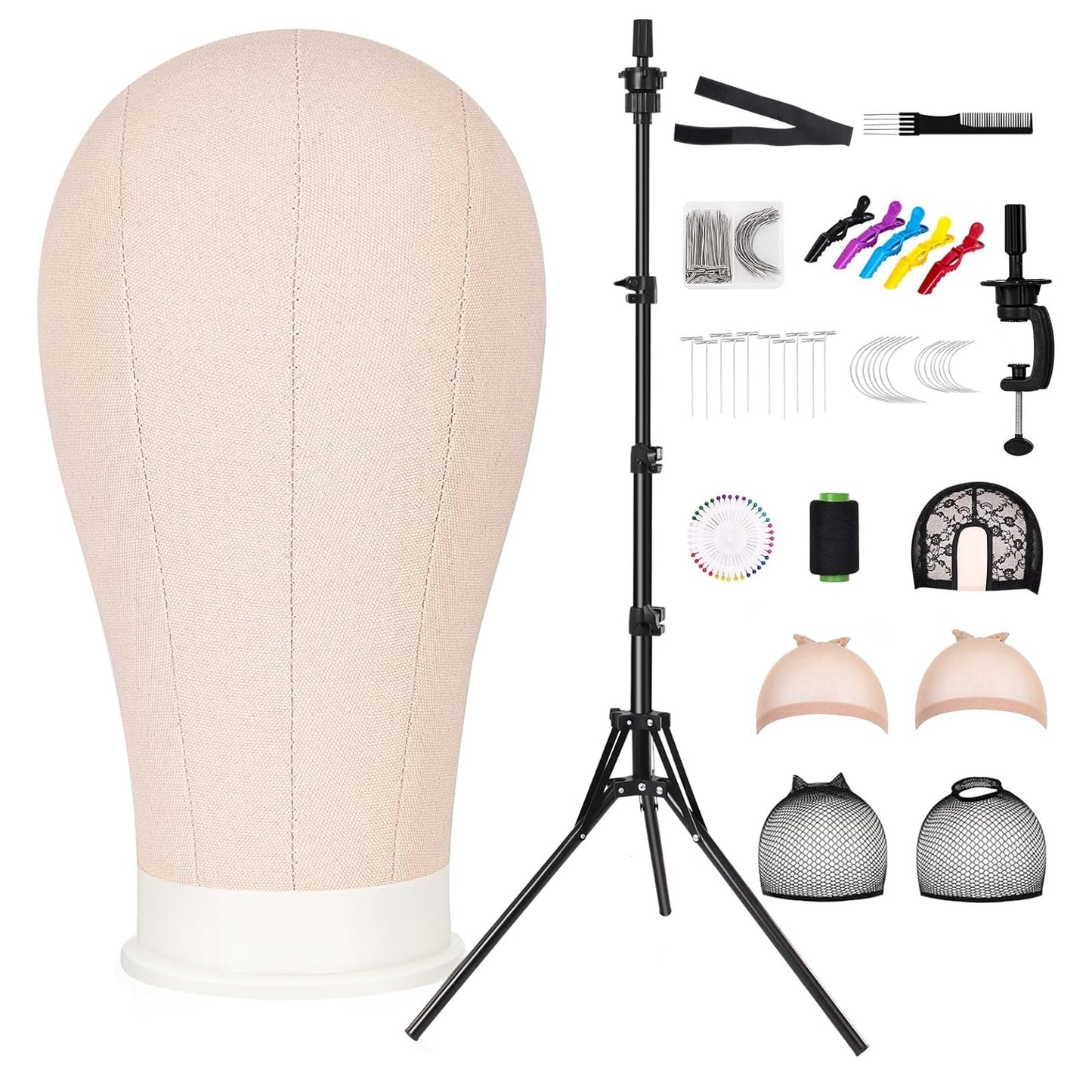 63In Wig Stand Tripod with 22In Head, Mannequin Head for Wig Making Display