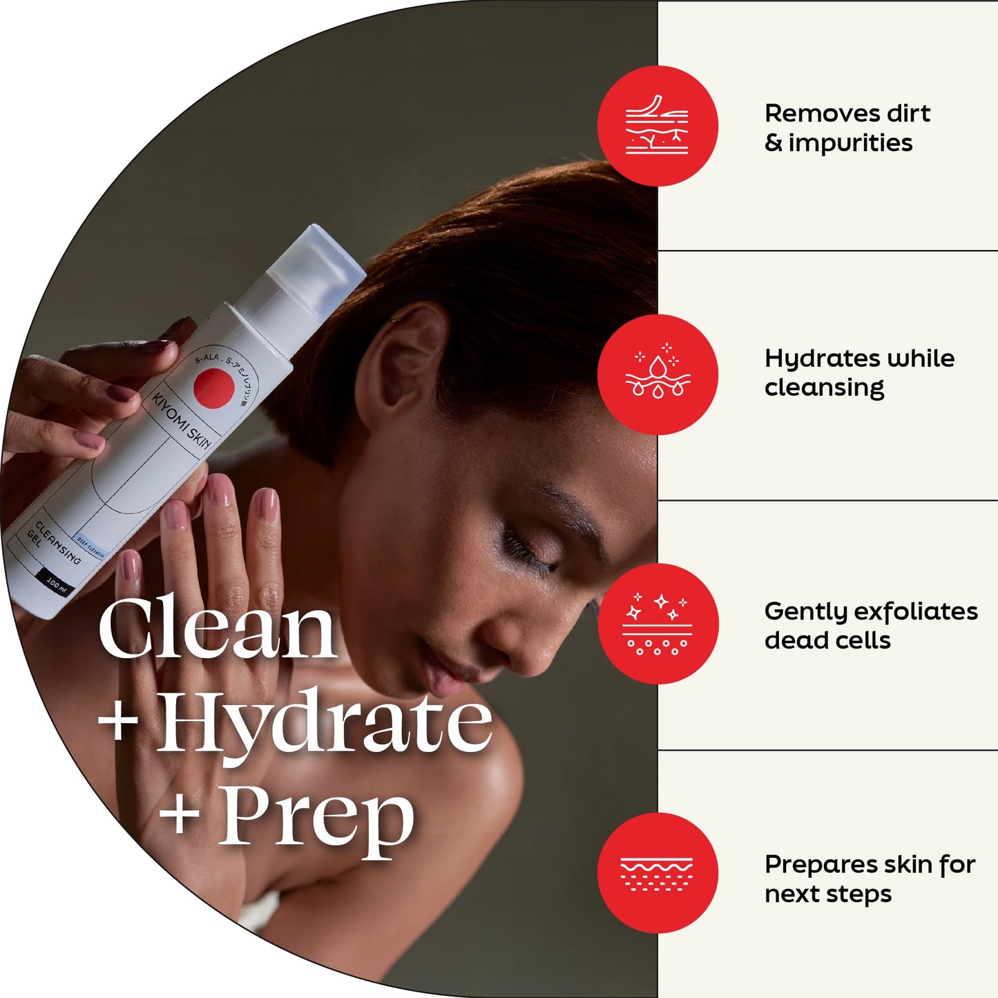 Kiyomi Skin Cleansing Gel - Hydrating Facial Cleanser with AHA Complex, Hyaluronic Acid & Snow Mushroom Extract - Gentle Low Foam Face Wash for All Skin Types - Vegan & Made in Germany - 3.3 Fl Oz