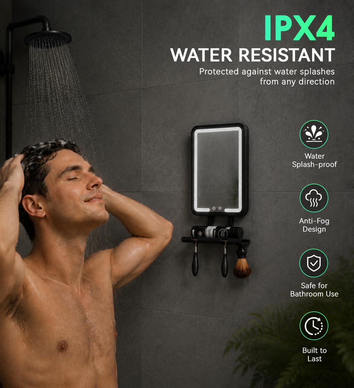 Quick Clear Shower Mirror Fogless for Shaving with Light - Electric Heated Shaving Mirror, No Water Needed, Rechargeable Anti Fog Bathroom Mirror, Dual Mount Installation, IPX4 Waterproof