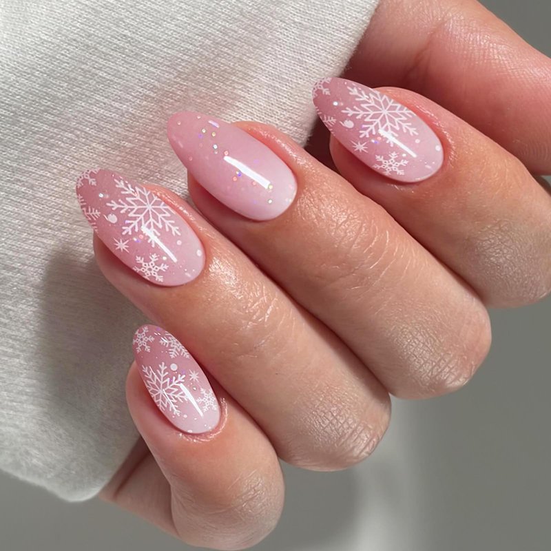 JMEOWIO Gel Nail Stickers Christmas Snowflake Semi Cured Gel Nail Strips Wraps UV/LED Nails Art Design Decoration Accessories