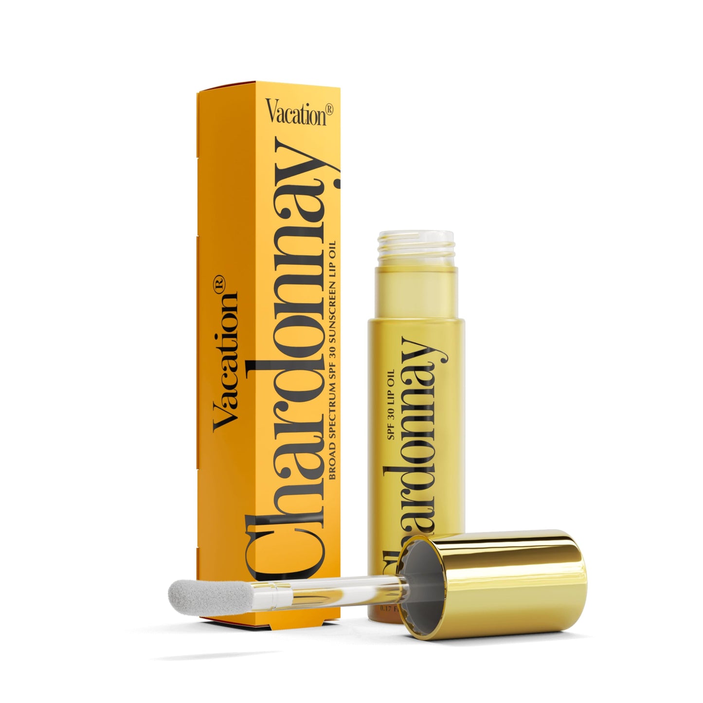 Vacation Chardonnay Lip Oil SPF 30, 0.2 Fluid Ounces - Hydrating SPF Lip Balm, Caramel Vanilla Flavor, Plumping Gloss, Sunscreen, Non-Sticky