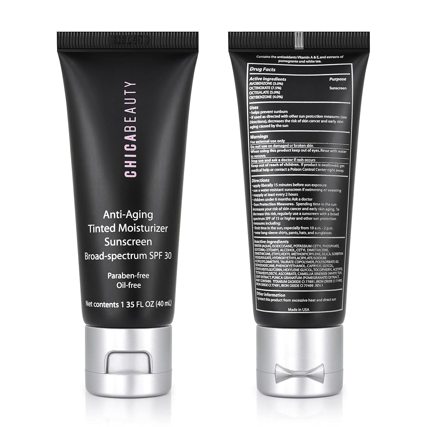 CHICA BEAUTY 3 in 1 Tinted Face Moisturizer with Anti-Aging Antioxidants, Vitamin A&E - SPF 30 Sunscreen with UVA/UVB Protection - Oil Free, Vegan, Cruelty & Paraben Free, For All Skin Types - (Light)