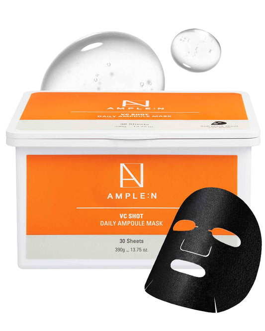 VC Shot Daily Ampoule Mask - Korean Face Sheet Masks with Vitamin C for Radiant Skin Tone Daily Facial Treatment with Niacinamide for Hydration & Complexion Enhancement, 30 Sheets