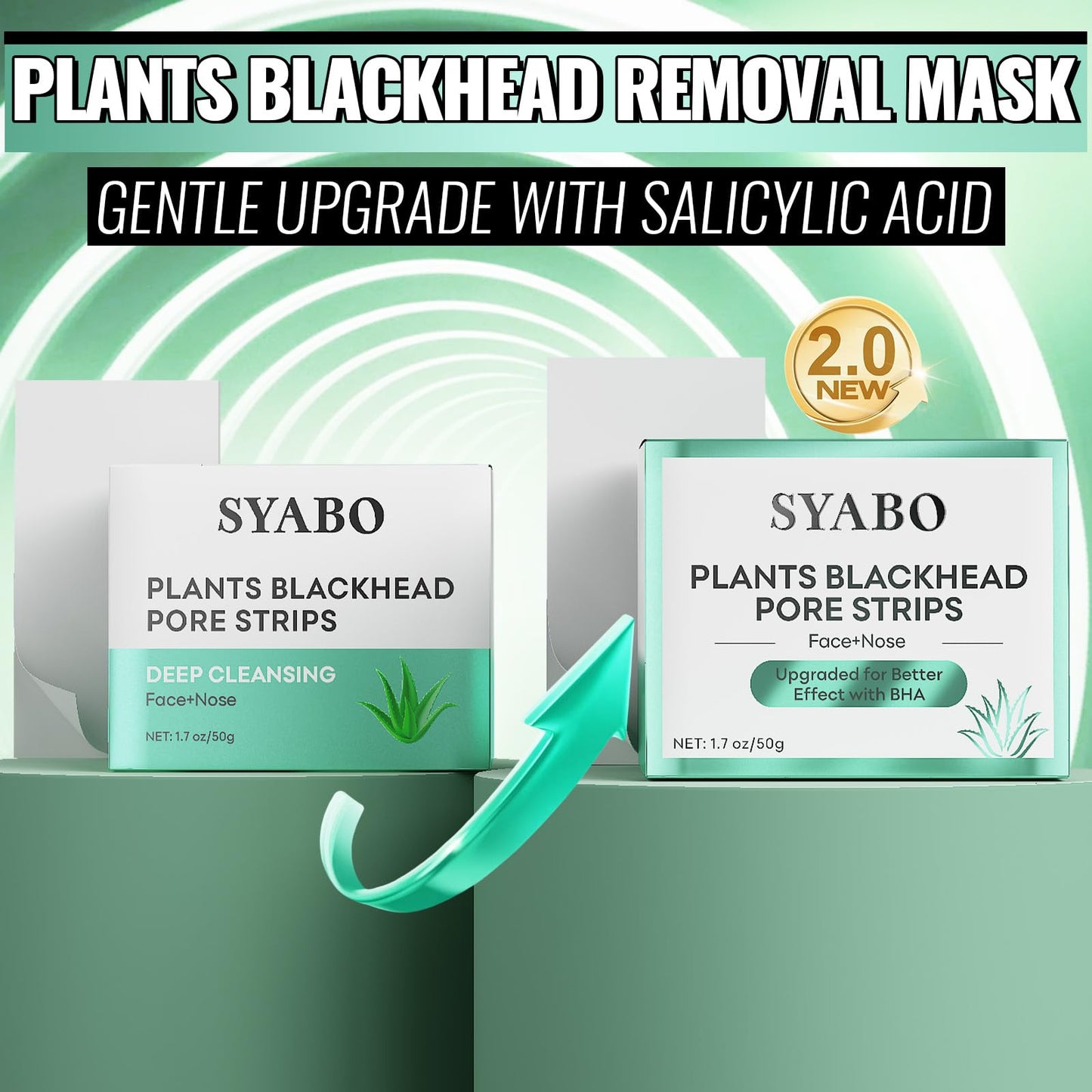 2.0 Blackhead Remover Nose Strips, Upgraded Pore Cleanser Purifying Peel Off Mask with Salicylic Acid, 100Pcs Black Heads Removal Strips, Puntos Negros (1.76 Ounce)