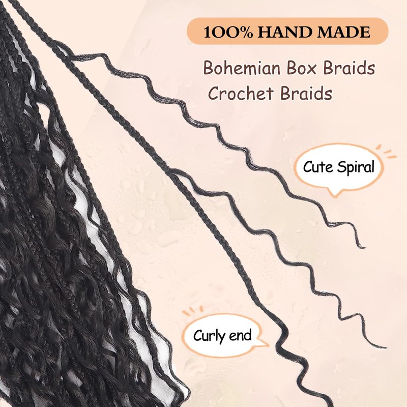 24 Inch Boho Braids Crochet Hair Pre Looped Bohemian Crochet Box Braids with Curly Ends, 8 Packs Goddess Box Crochet Braids for Black Women Long 3X Boho Crochet Braids Synthetic Braiding Hair 1B