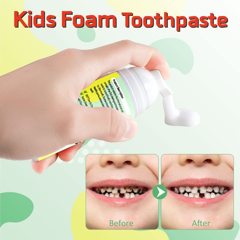 Foam Toothpaste Kids, Toddler Toothpaste with Low Fluoride, Kids Toothpaste for U Shaped & Electric Toothbrush, Foam Toothpaste for Children Ages 3 Plus (4PCS, Strawberry+Orange+Watermelon+Blueberry)