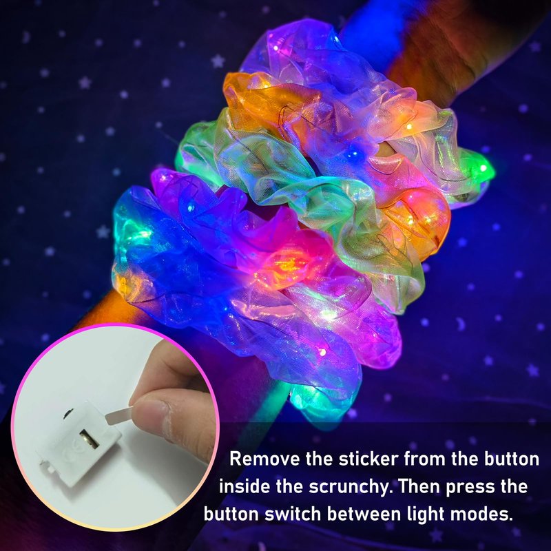 40 PCS Light up Scrunchies, 3 Glow Mode, Hair Accessories for Women, Glow in the Dark Party Supply for Festival Rave Slumber Party