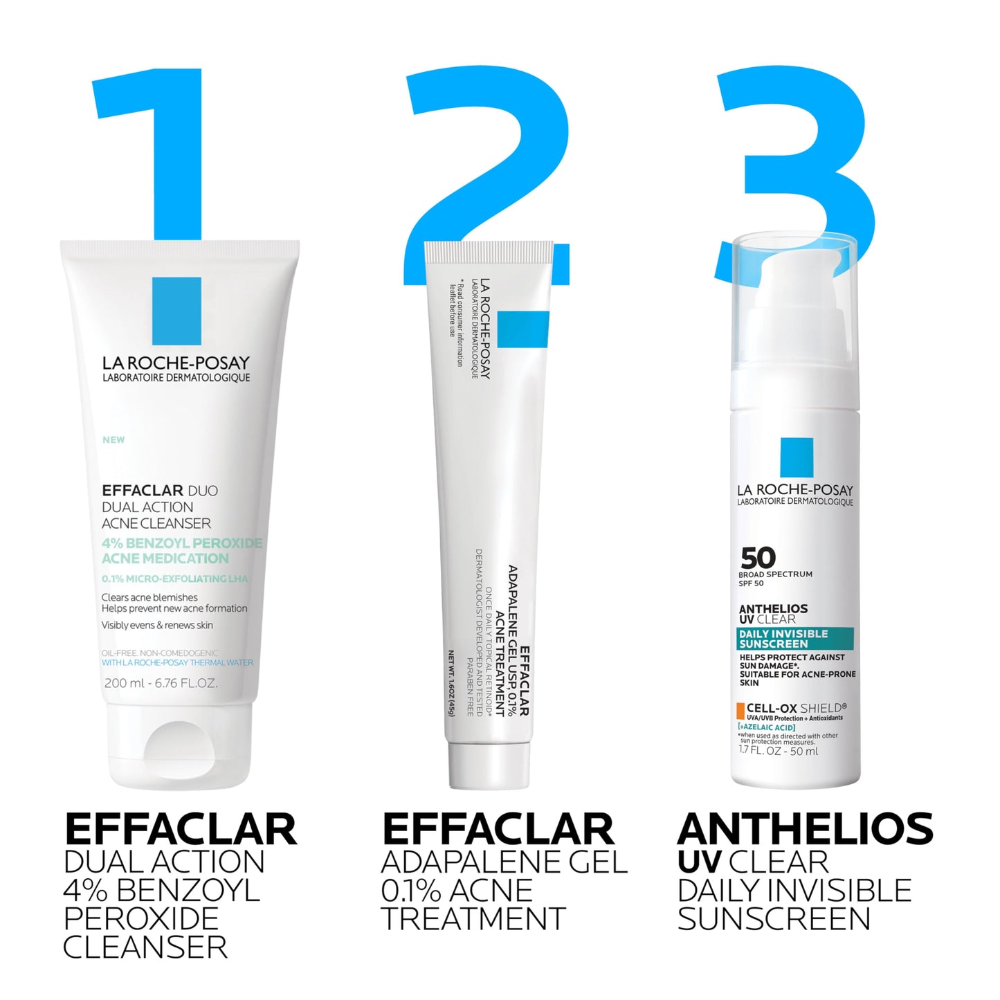La Roche-Posay Effaclar Dual Acne Face Wash With 4% Benzoyl Peroxide & LHA Exfoliant, Acne Treatment Help Clear & Prevent Blemishes, Paraben Free & Oil Free Wash, 6.76 Fl Oz