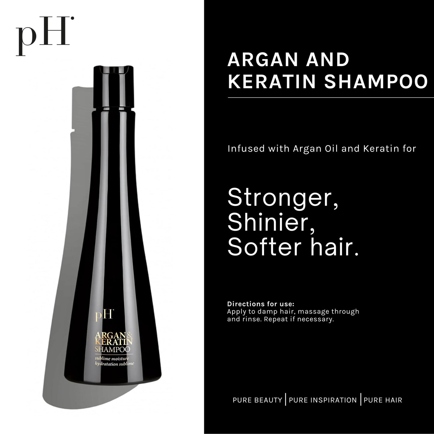 pH PURE HAIR Argan & Keratin Shampoo - Deeply Hydrating & Moisturizing Hair Shampoo for Damaged, Color-Treated Hair - Adds Shine, Strength & Softness - 8.45 oz