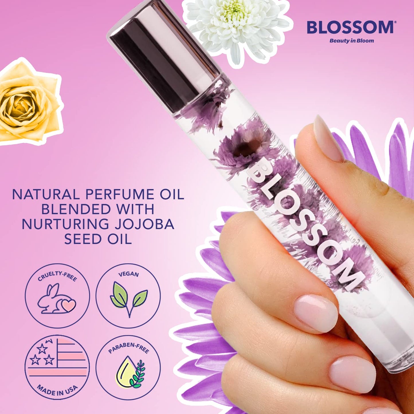 Blossom Roll-On Perfume Oil - Natural Essential Oils & Real Flowers | 2-Pack Lavenderwood & Afleurdesiac