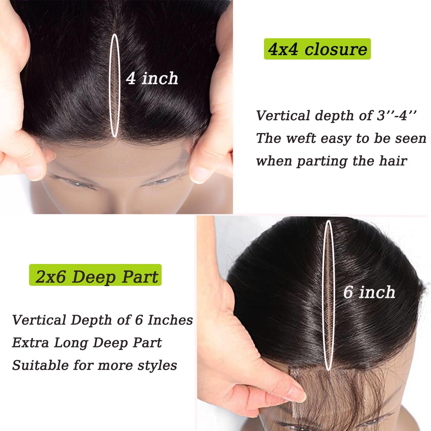 2x6 Deep Wave Closure Brazilian 100% Unprocessed Human Virgin Hair Deep Wave Hd 2x6 Lace Closure Natural Hairline With Baby Hair Wet And Wavy Color Black 16 Inch