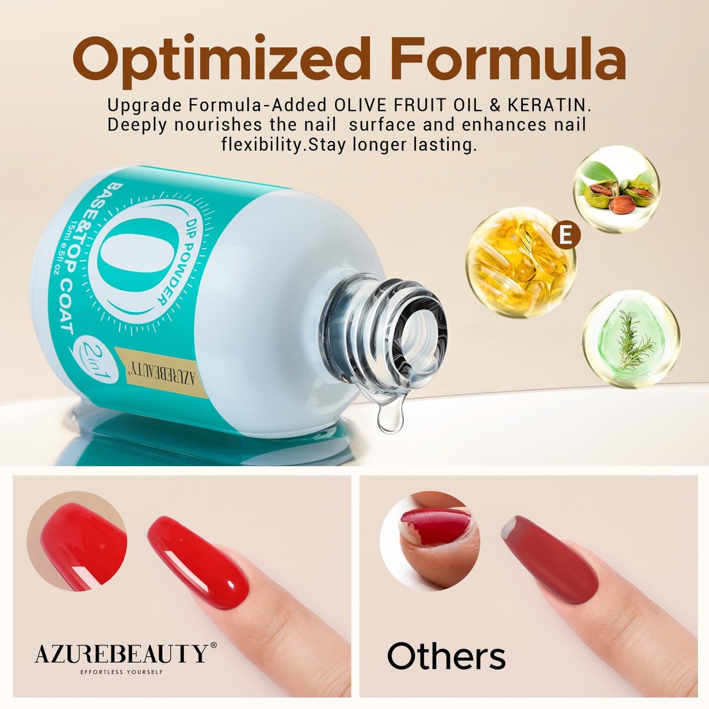 AzureBeauty 2 Combined into1 Dip Powder Base & Top Coat with Activator, 0.5oz/Bottle, Fast Drying, No Lamp Needed, for Nail Kit