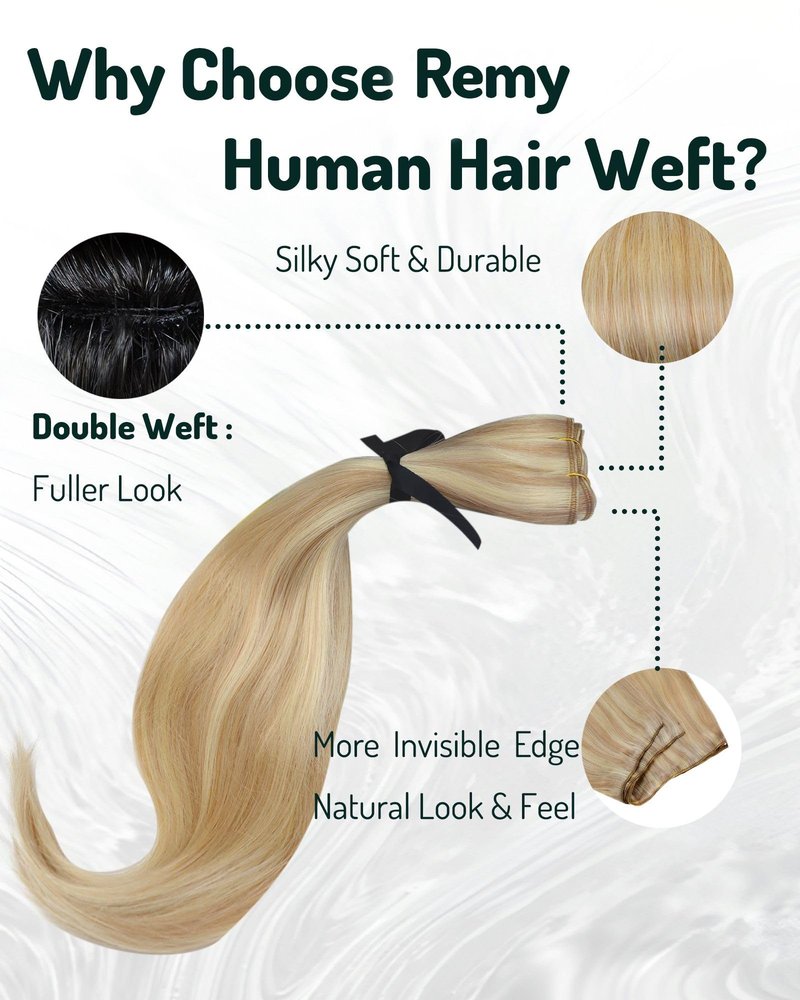 RUNATURE Blonde Weft Hair Extensions Human Hair, Sew in Human Hair for Women, Add Hair Volume, 12 Inch 70G Light Blonde Highlights, Can be DIY, Easy to Maintain #18P60