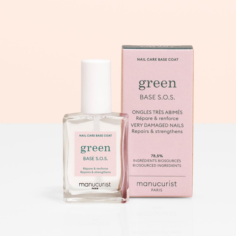 MANUCURIST - S.O.S. Base Coat - Enriched with Vitamins C and B5 - Nail Fortifier - Repairs and Strengthens - Care for Very Damaged Nails - Vegan, Up to 78% Plant-Based - 0.5 fl oz