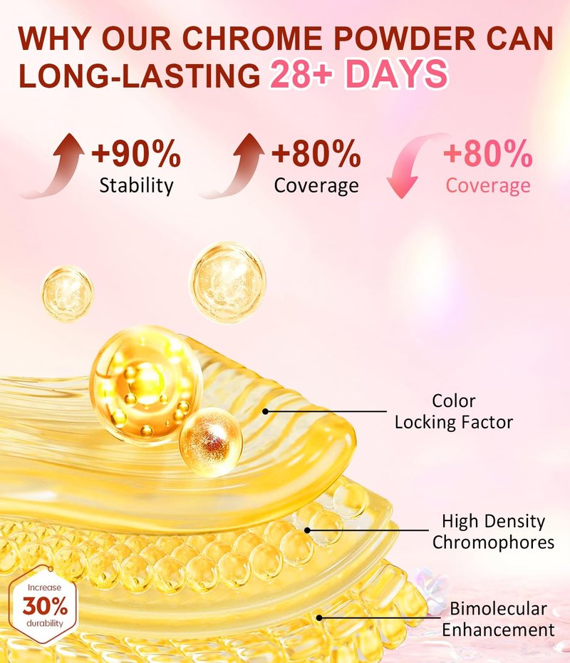 BISHENGYF Chrome Nail Powder Kit 6 PCS - Gold Chrome Nail Powder with Pearl Chrome & Effect,Metallic Mirror Holographic Nail Powder for Gel Nails DIY Home Salon Manicure White Silver Pink Blue