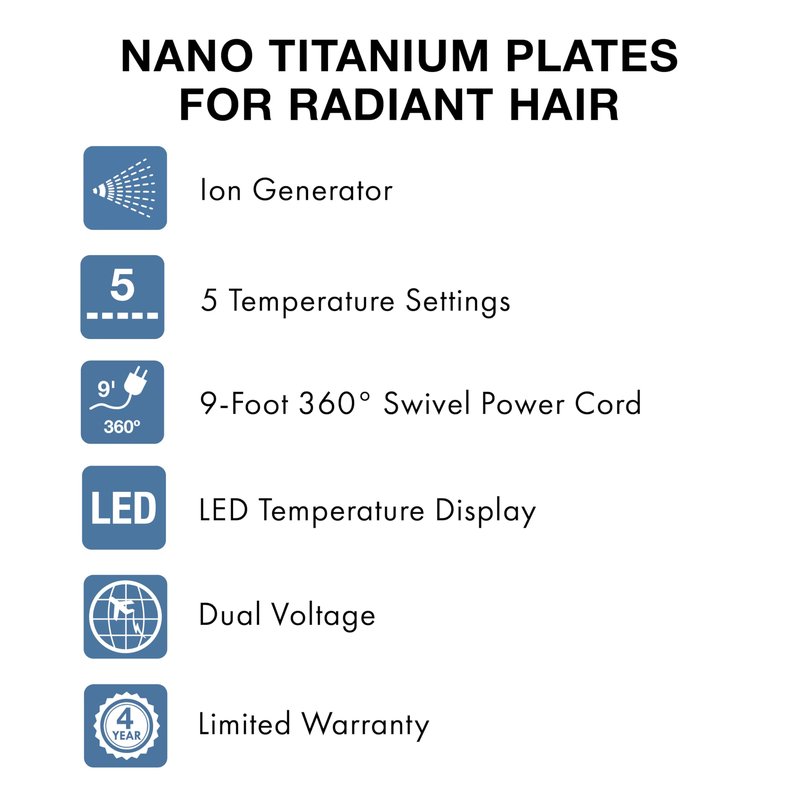 BaBylissPRO Nano Titanium Ionic Flat Iron Hair Straightener, 1/4" Hair Straightener Iron for Smooth, Shiny, Frizz- Free Hair and All Hair Types
