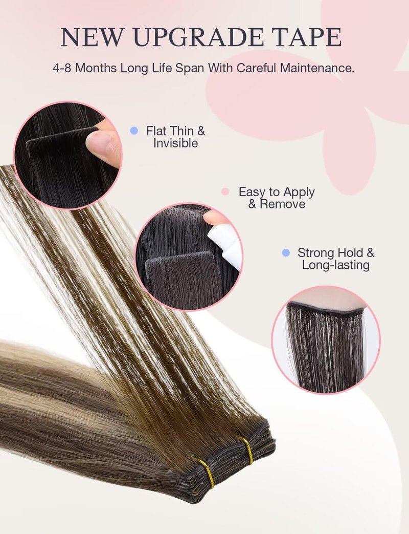 DOORES Invisi Edge Tape in Extensions Real Human Hair, Chocolate Brown to Honey Blonde 10pcs Injection Tapeins, 25g 18 Inch, Injected Tape in Virgin Human Hair Extension
